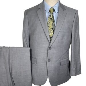 Pronto Uomo Platinum Suit Men 42S 36W? 28L Light Gray Classic Career Wool‎